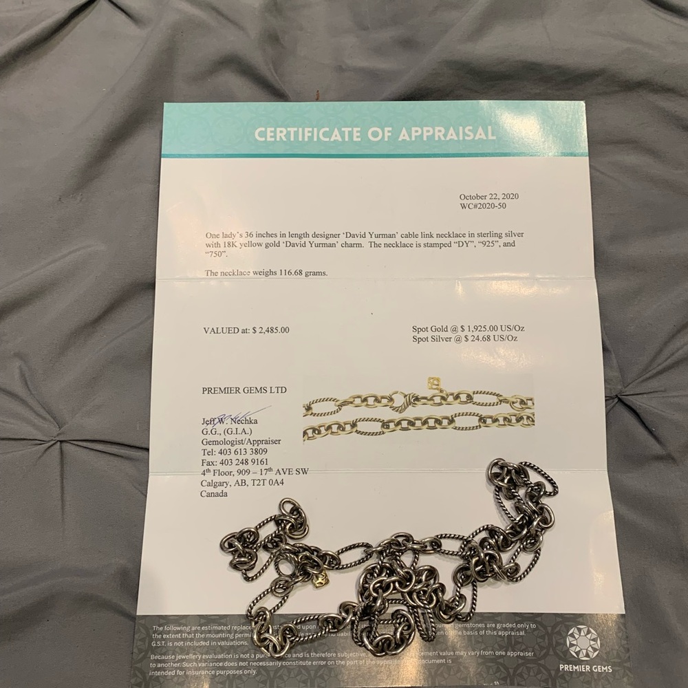 David Yurman 36 inch Silver chain Necklace